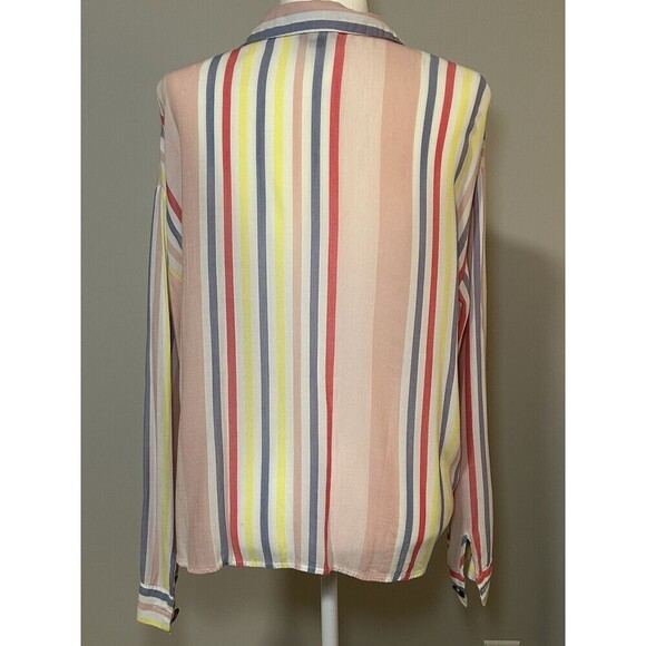 a.n.a Striped Long Sleeve Rayon Button Up Front Pocket Women’s Top XL - Picture 3 of 7